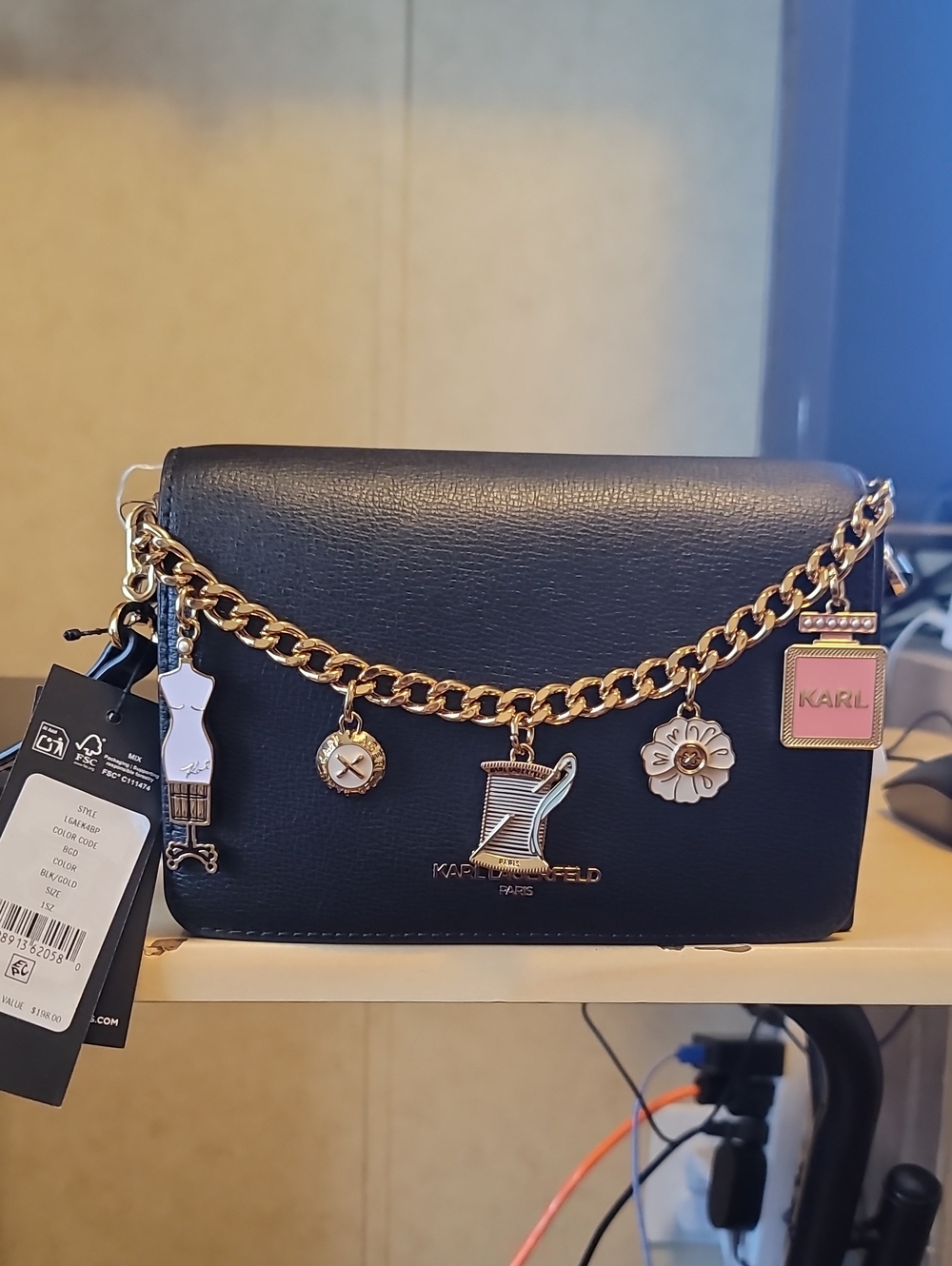 Karl Lagerfeld Black Charm Chain Crossbody Bag